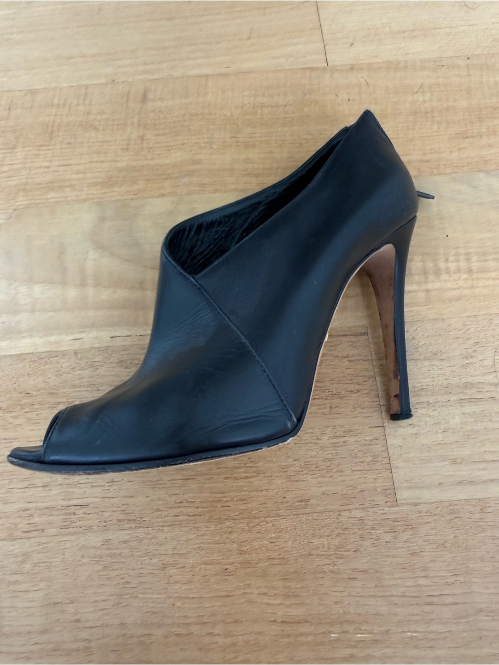 Prada Black Leather Peep-Toe High Heel Bootie 36.5